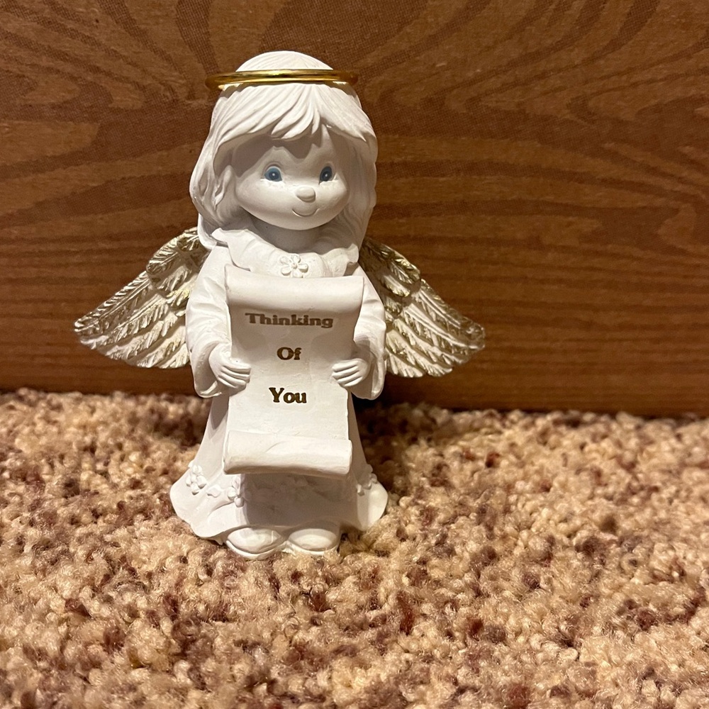 White Angel Figurine with Gold Halo